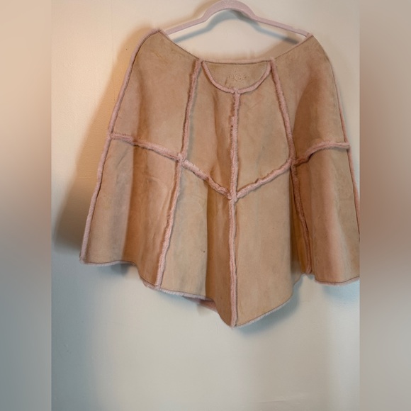 UGG Australia Blush Pink Suede Shearling Shawl Wrap Poncho Sz S/M VTG Rare - Picture 11 of 13